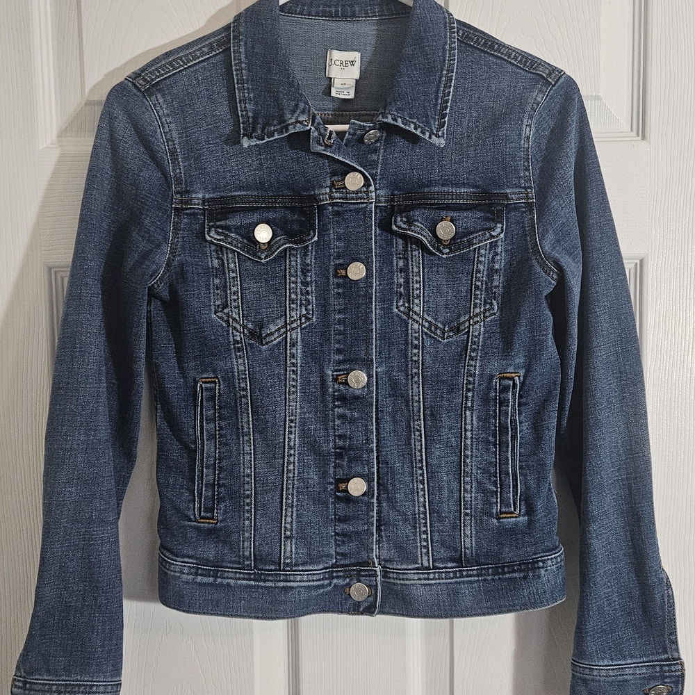 J. Crew Womans XS Blue Denim Button Front 4 Pocket Jacket.